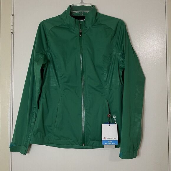 NEW! Sunice Ophelia Zephal Green golf Rain Jacket Womens Medium Jade/Silver $220 - Picture 1 of 7